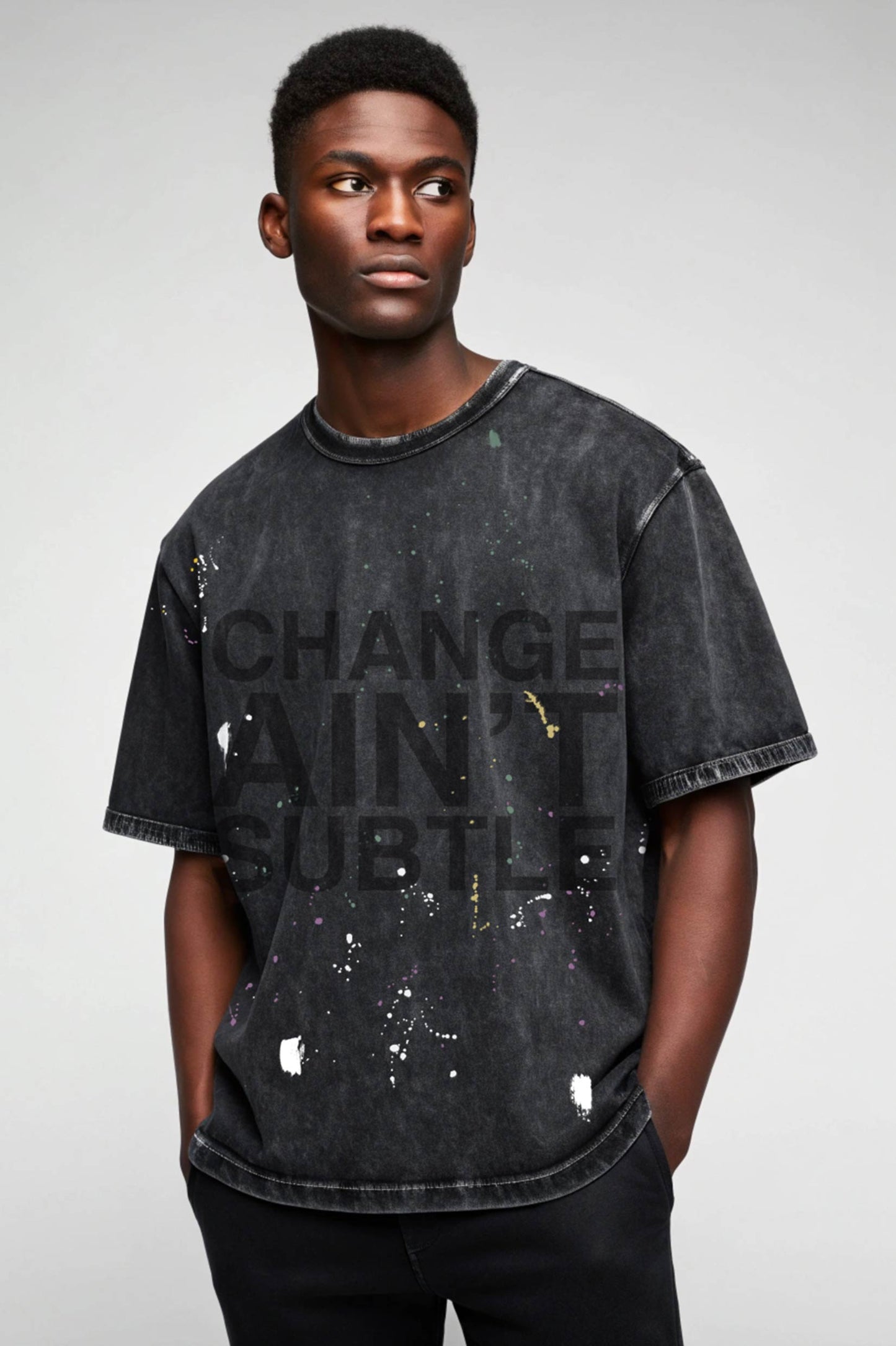 'SPLAT' Vintage Wash Heavy-weight Puff Print Relaxed Fit T-Shirt